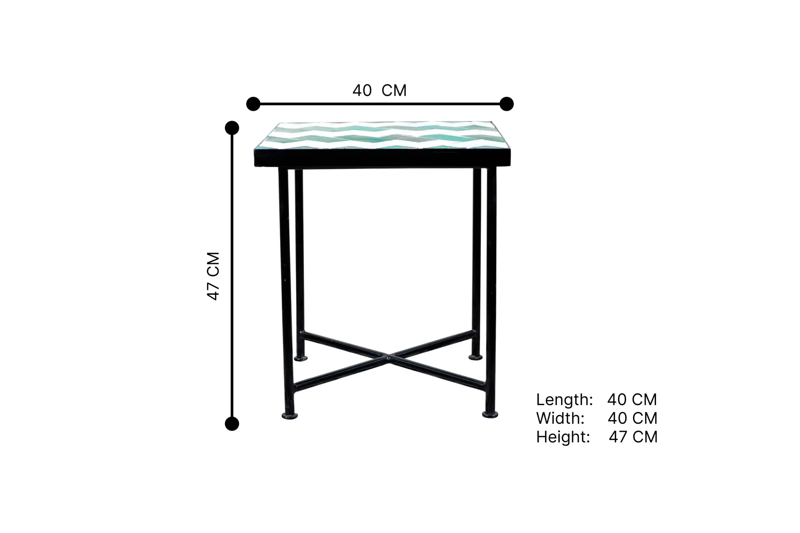 194- Green and White Tiles Square Table ST
